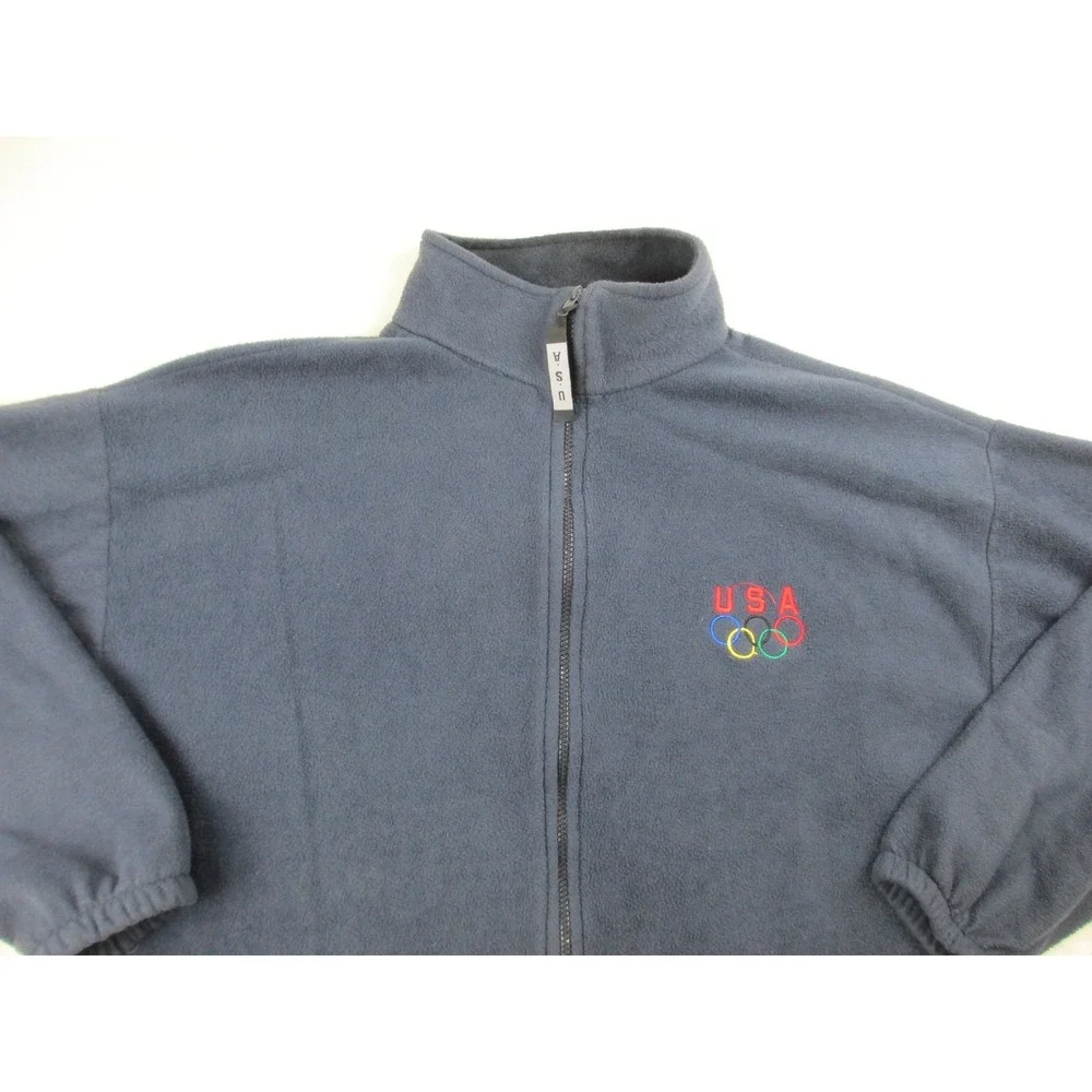 VINTAGE Olympics Sweater Mens 2XL XXL Blue Fleece Full Zip USA 90s*